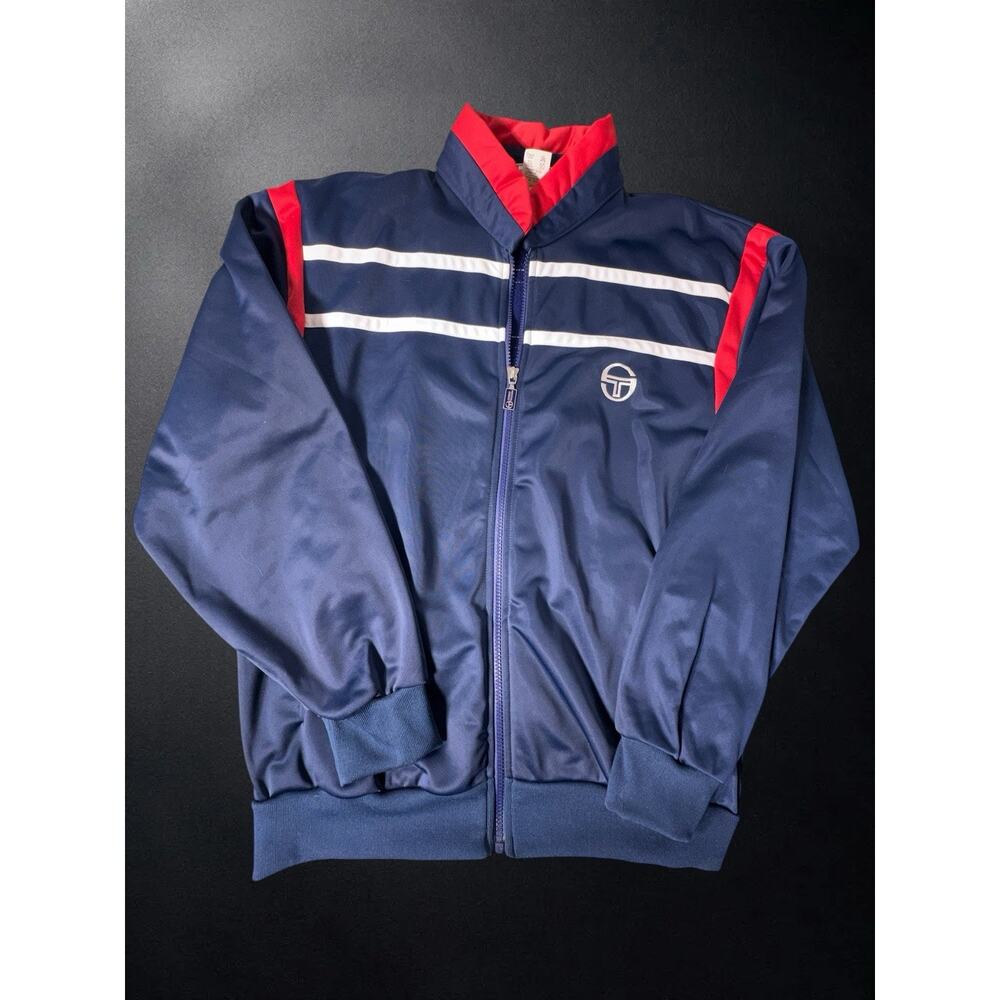 Sergio Tacchini Track Jacket Mens 40 Blue Red Colorblock Full Zip Retro Athletic